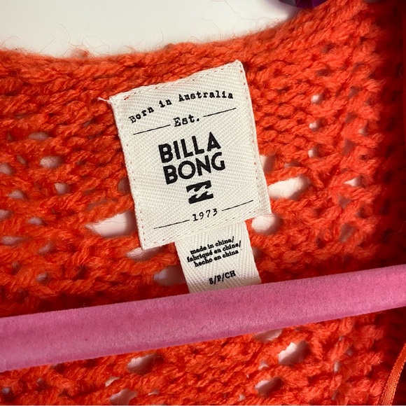 NWOT Billabong Orange-Red Open Knit Cardigan Oversized Sweater - Picture 5 of 6